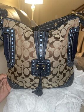 Coach Jackie Soho Suede Signature Shoulder Two-Tone Blue